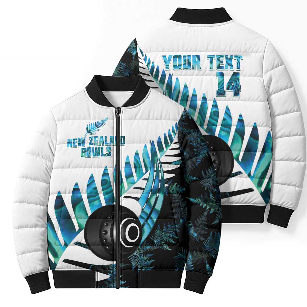 New Zealand Lawn Bowls Custom Bomber Puffer Jacket Aotearoa Silver Fern Paua Shell LT14 - Polynesian Pride