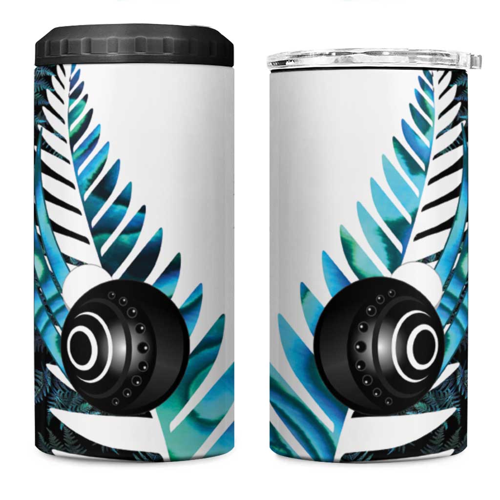 New Zealand Lawn Bowls Custom 4 in 1 Can Cooler Tumbler Aotearoa Silver Fern Paua Shell LT14 One Size: 16 oz Black - Polynesian Pride