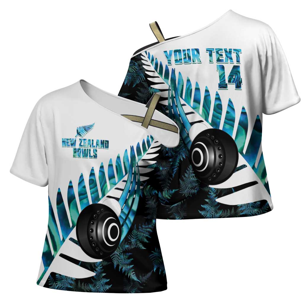 New Zealand Lawn Bowls Custom Cross Shoulder Shirt Aotearoa Silver Fern Paua Shell LT14 - Polynesian Pride