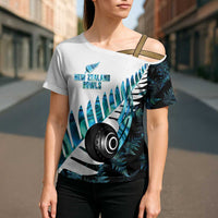 New Zealand Lawn Bowls Custom Cross Shoulder Shirt Aotearoa Silver Fern Paua Shell LT14 - Polynesian Pride