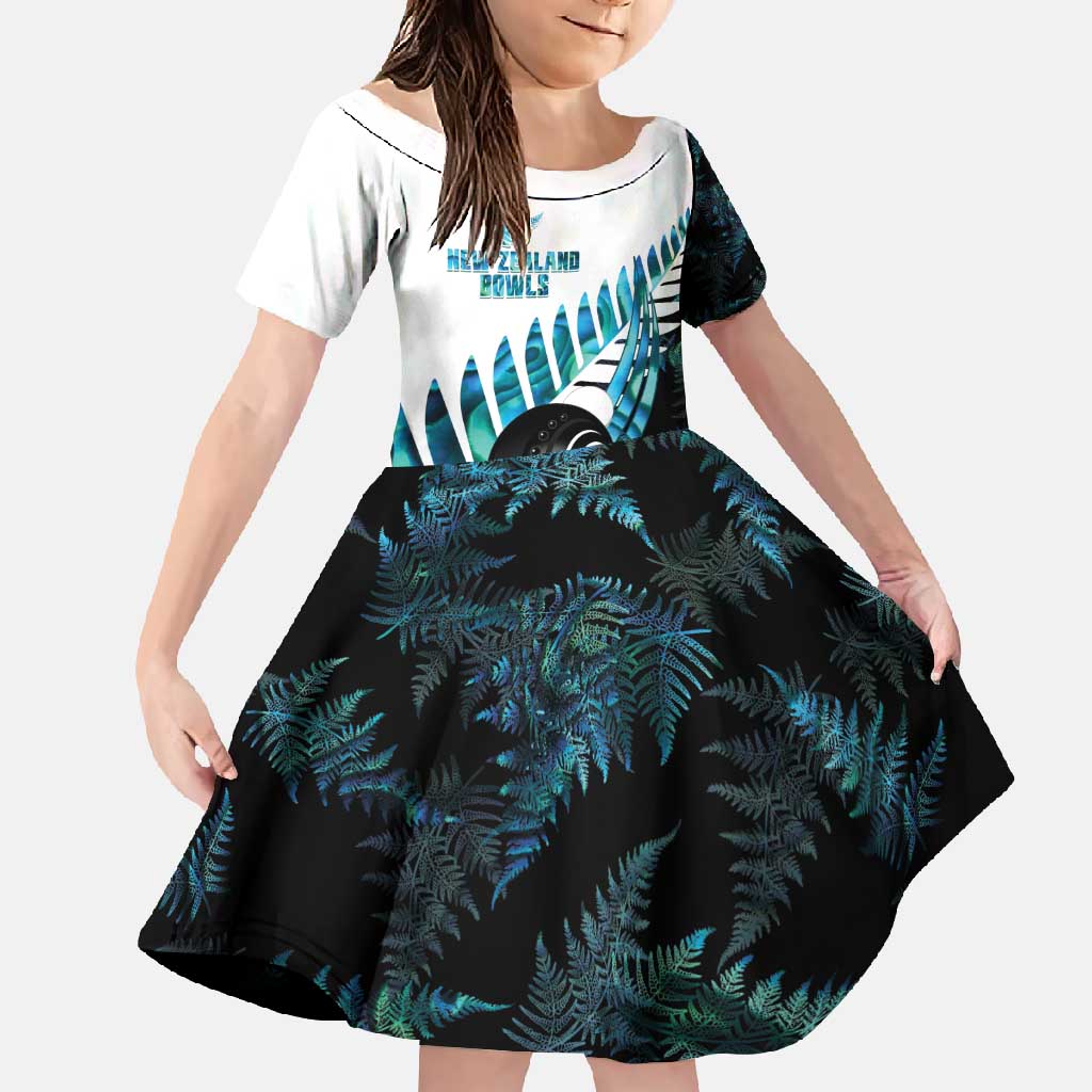 New Zealand Lawn Bowls Custom Family Matching Long Sleeve Bodycon Dress and Hawaiian Shirt Aotearoa Silver Fern Paua Shell - Polynesian Pride