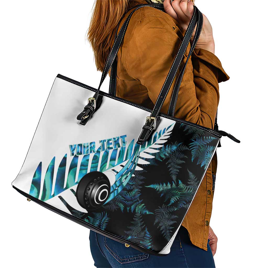 New Zealand Lawn Bowls Custom Leather Tote Bag Aotearoa Silver Fern Paua Shell LT14 - Polynesian Pride