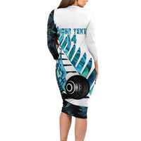 New Zealand Lawn Bowls Custom Long Sleeve Bodycon Dress Aotearoa Silver Fern Paua Shell LT14 - Polynesian Pride