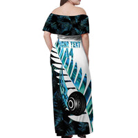 New Zealand Lawn Bowls Custom Off Shoulder Maxi Dress Aotearoa Silver Fern Paua Shell LT14 - Polynesian Pride