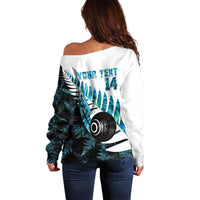 New Zealand Lawn Bowls Custom Off Shoulder Sweater Aotearoa Silver Fern Paua Shell LT14 - Polynesian Pride