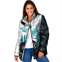 New Zealand Lawn Bowls Custom Padded Jacket Aotearoa Silver Fern Paua Shell LT14 Women Black - Polynesian Pride