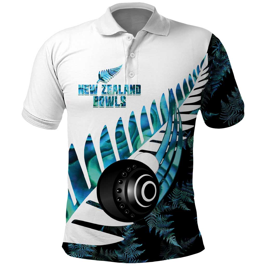 New Zealand Lawn Bowls Custom Polo Shirt Aotearoa Silver Fern Paua Shell LT14 Black - Polynesian Pride