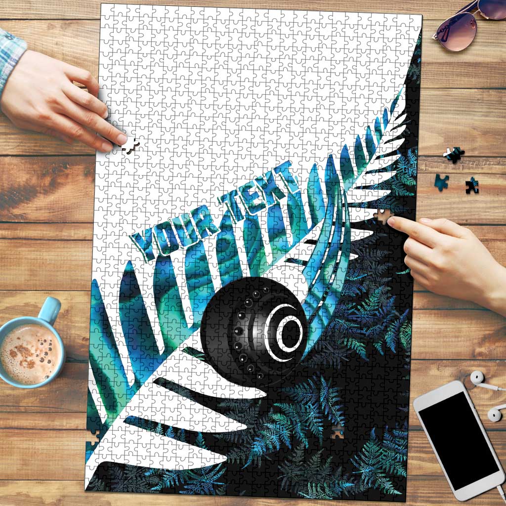 New Zealand Lawn Bowls Custom Puzzle Aotearoa Silver Fern Paua Shell LT14 Black - Polynesian Pride