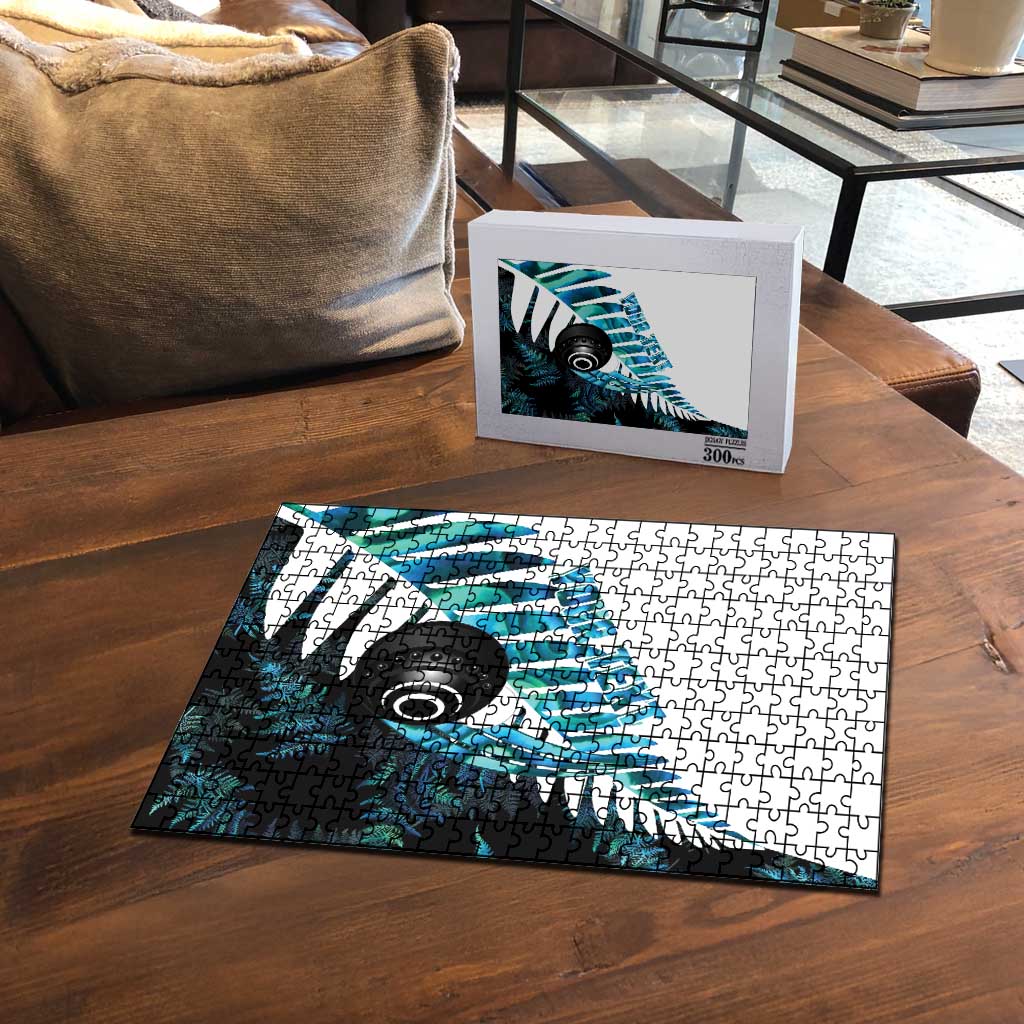 New Zealand Lawn Bowls Custom Puzzle Aotearoa Silver Fern Paua Shell LT14 - Polynesian Pride