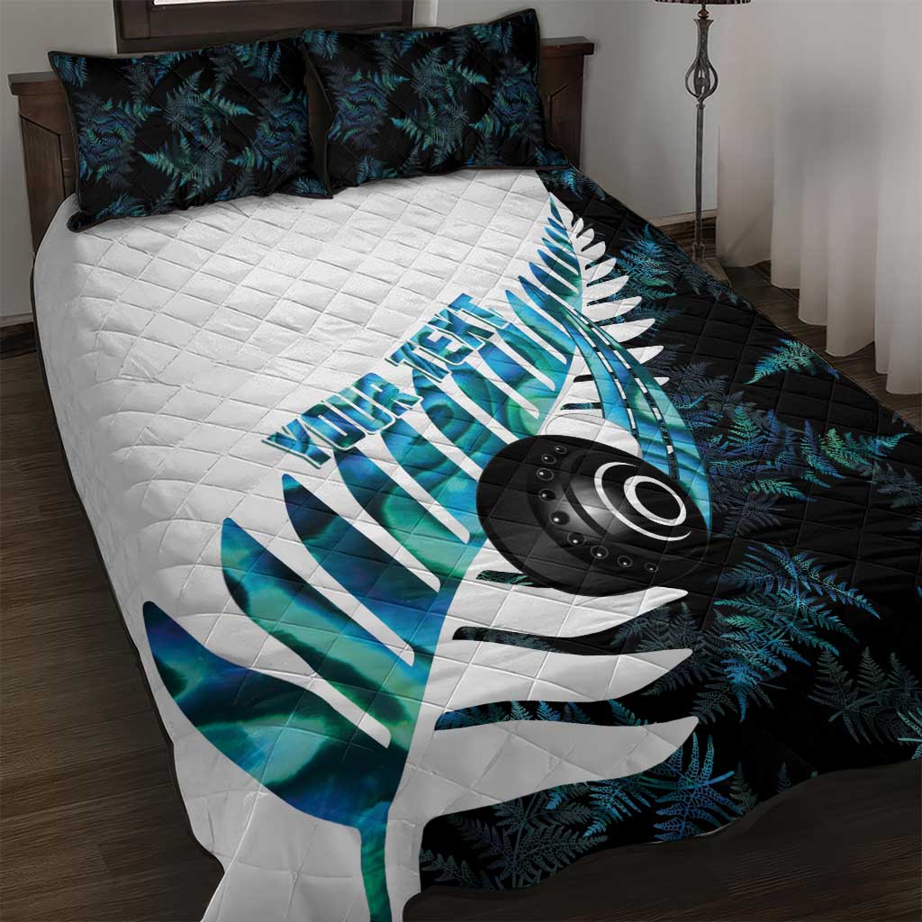 New Zealand Lawn Bowls Custom Quilt Bed Set Aotearoa Silver Fern Paua Shell LT14 Black - Polynesian Pride