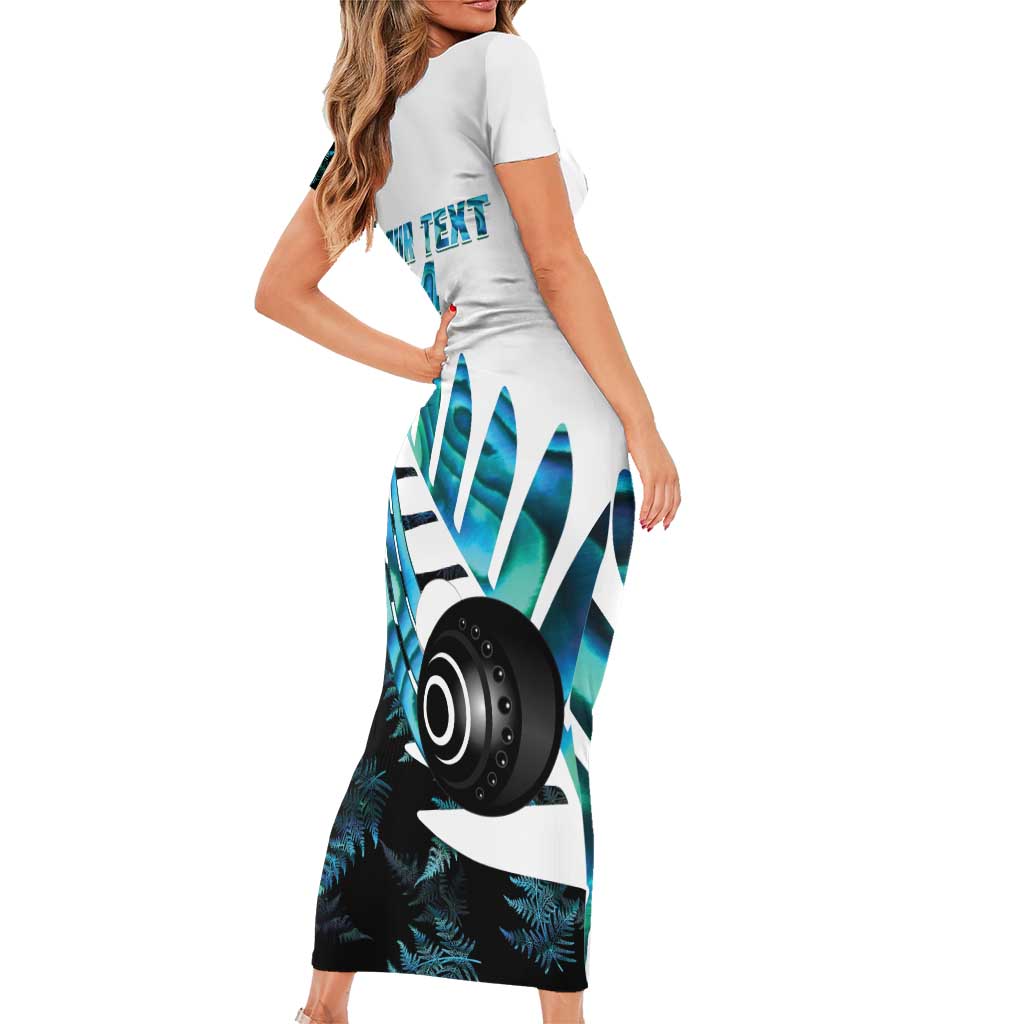 New Zealand Lawn Bowls Custom Short Sleeve Bodycon Dress Aotearoa Silver Fern Paua Shell LT14 - Polynesian Pride