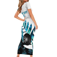 New Zealand Lawn Bowls Custom Short Sleeve Bodycon Dress Aotearoa Silver Fern Paua Shell LT14 - Polynesian Pride