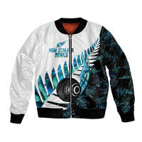 New Zealand Lawn Bowls Custom Sleeve Zip Bomber Jacket Aotearoa Silver Fern Paua Shell LT14 Unisex Black - Polynesian Pride
