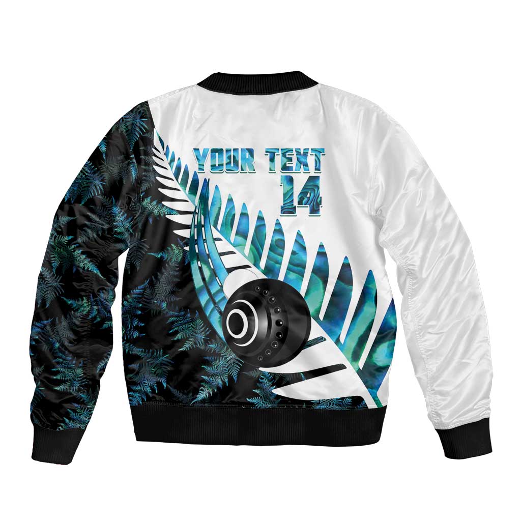 New Zealand Lawn Bowls Custom Sleeve Zip Bomber Jacket Aotearoa Silver Fern Paua Shell LT14 - Polynesian Pride
