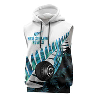 New Zealand Lawn Bowls Custom Sleeveless Hoodie Aotearoa Silver Fern Paua Shell LT14 Black - Polynesian Pride