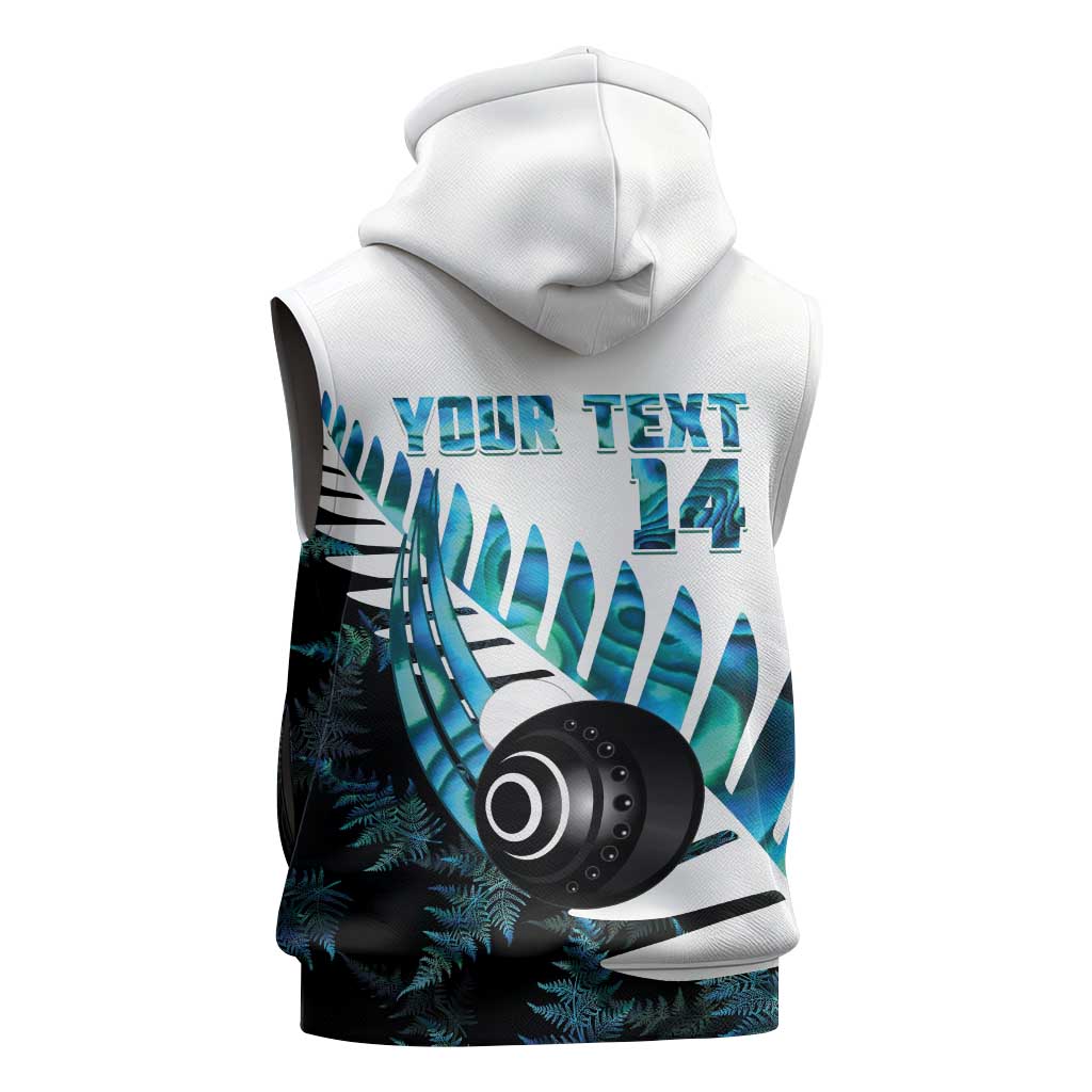 New Zealand Lawn Bowls Custom Sleeveless Hoodie Aotearoa Silver Fern Paua Shell LT14 - Polynesian Pride