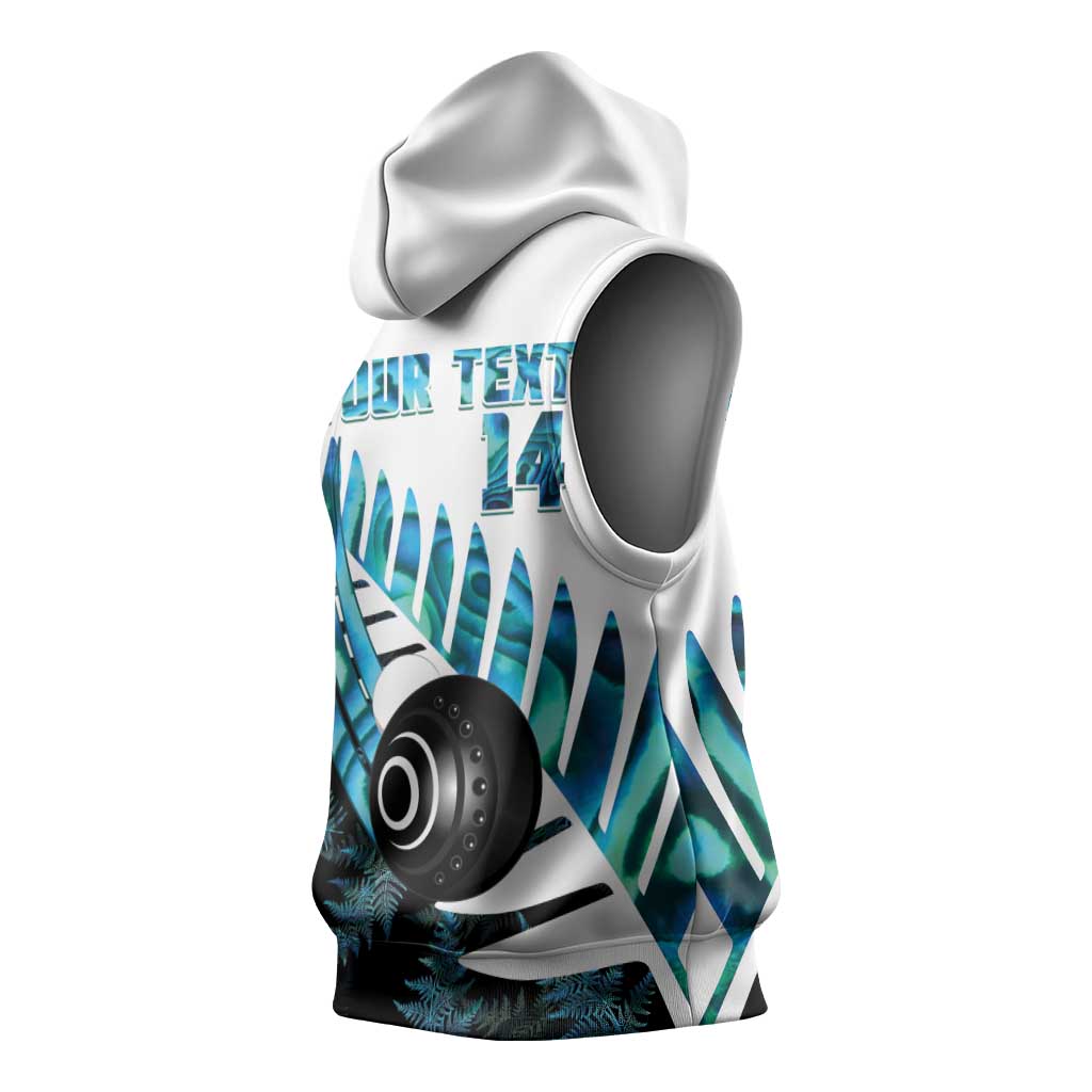 New Zealand Lawn Bowls Custom Sleeveless Hoodie Aotearoa Silver Fern Paua Shell LT14 - Polynesian Pride