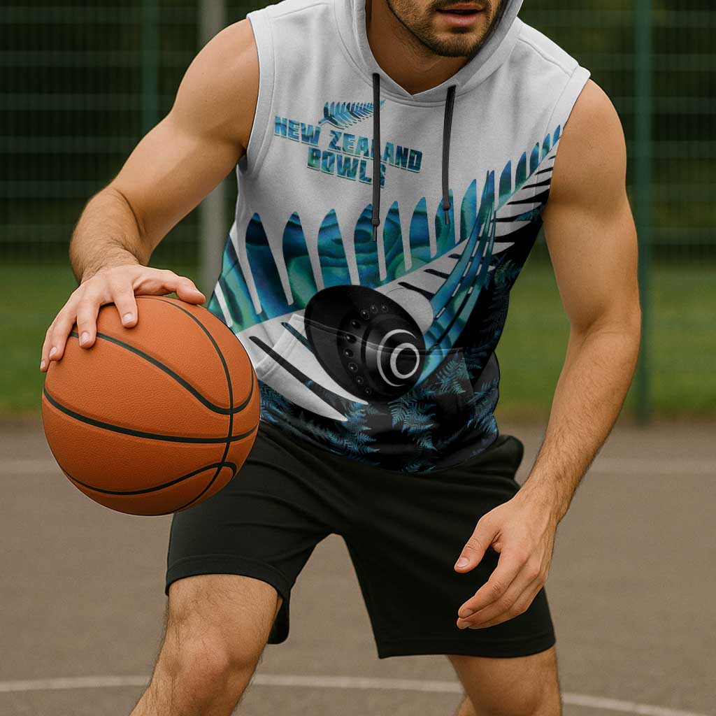 New Zealand Lawn Bowls Custom Sleeveless Hoodie Aotearoa Silver Fern Paua Shell LT14 - Polynesian Pride