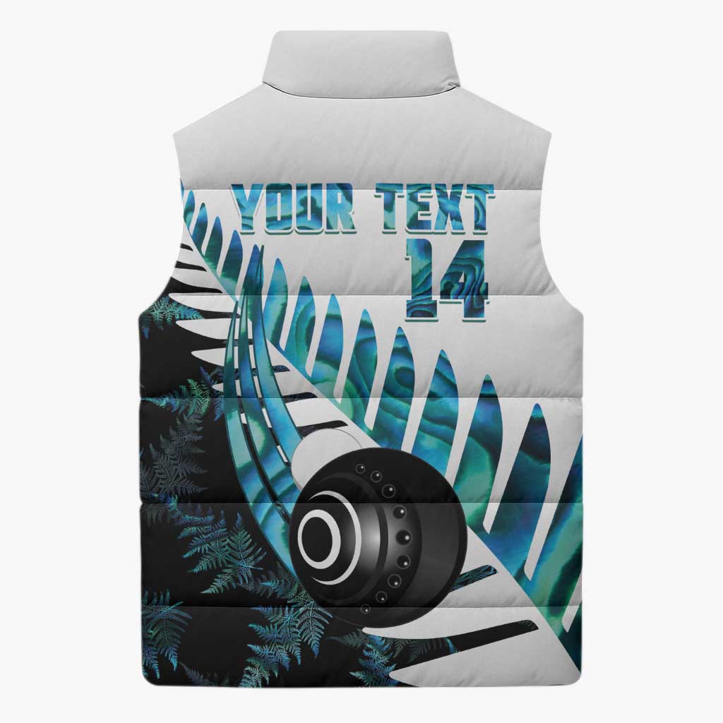 New Zealand Lawn Bowls Custom Sleeveless Puffer Jacket Aotearoa Silver Fern Paua Shell LT14 - Polynesian Pride
