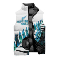 New Zealand Lawn Bowls Custom Sleeveless Puffer Jacket Aotearoa Silver Fern Paua Shell LT14 - Polynesian Pride