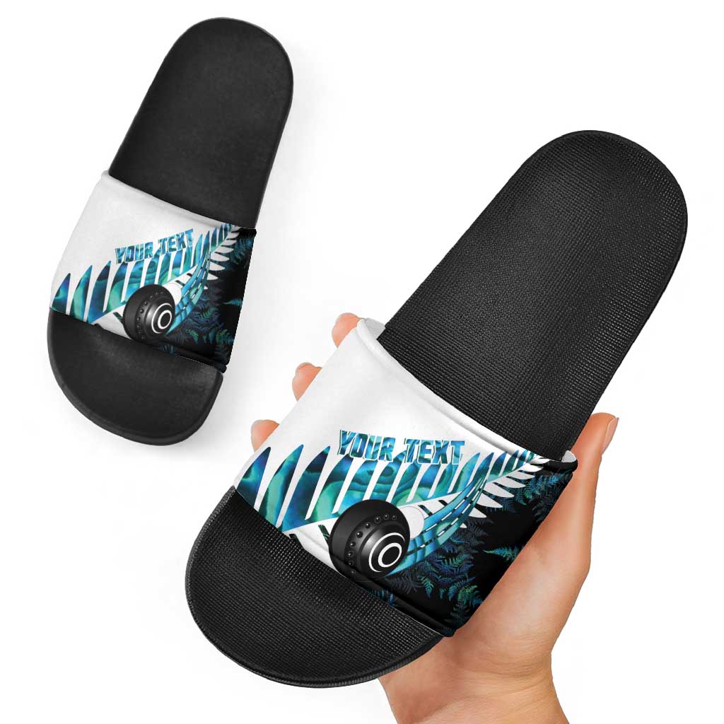 New Zealand Lawn Bowls Custom Slide Sandals Aotearoa Silver Fern Paua Shell LT14 - Polynesian Pride