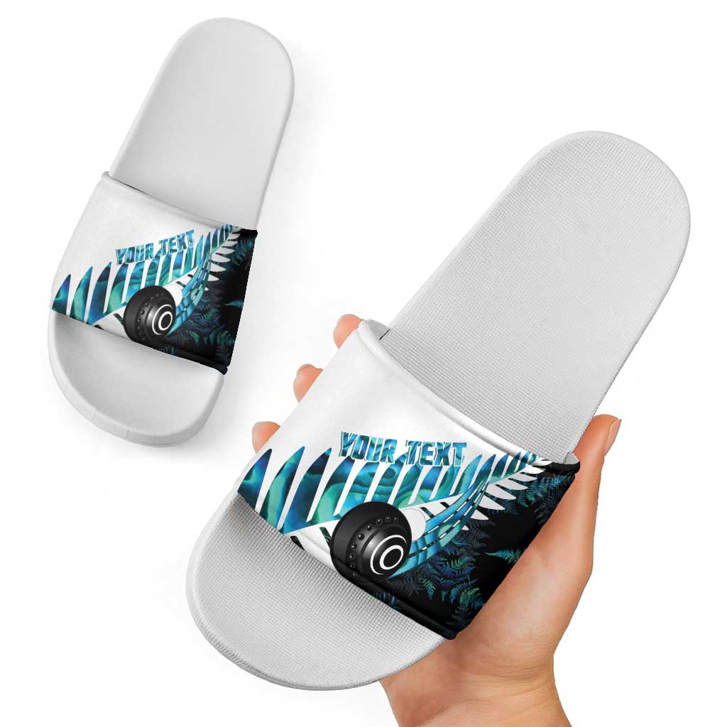 New Zealand Lawn Bowls Custom Slide Sandals Aotearoa Silver Fern Paua Shell LT14 - Polynesian Pride