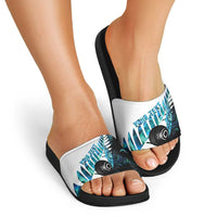 New Zealand Lawn Bowls Custom Slide Sandals Aotearoa Silver Fern Paua Shell LT14 - Polynesian Pride