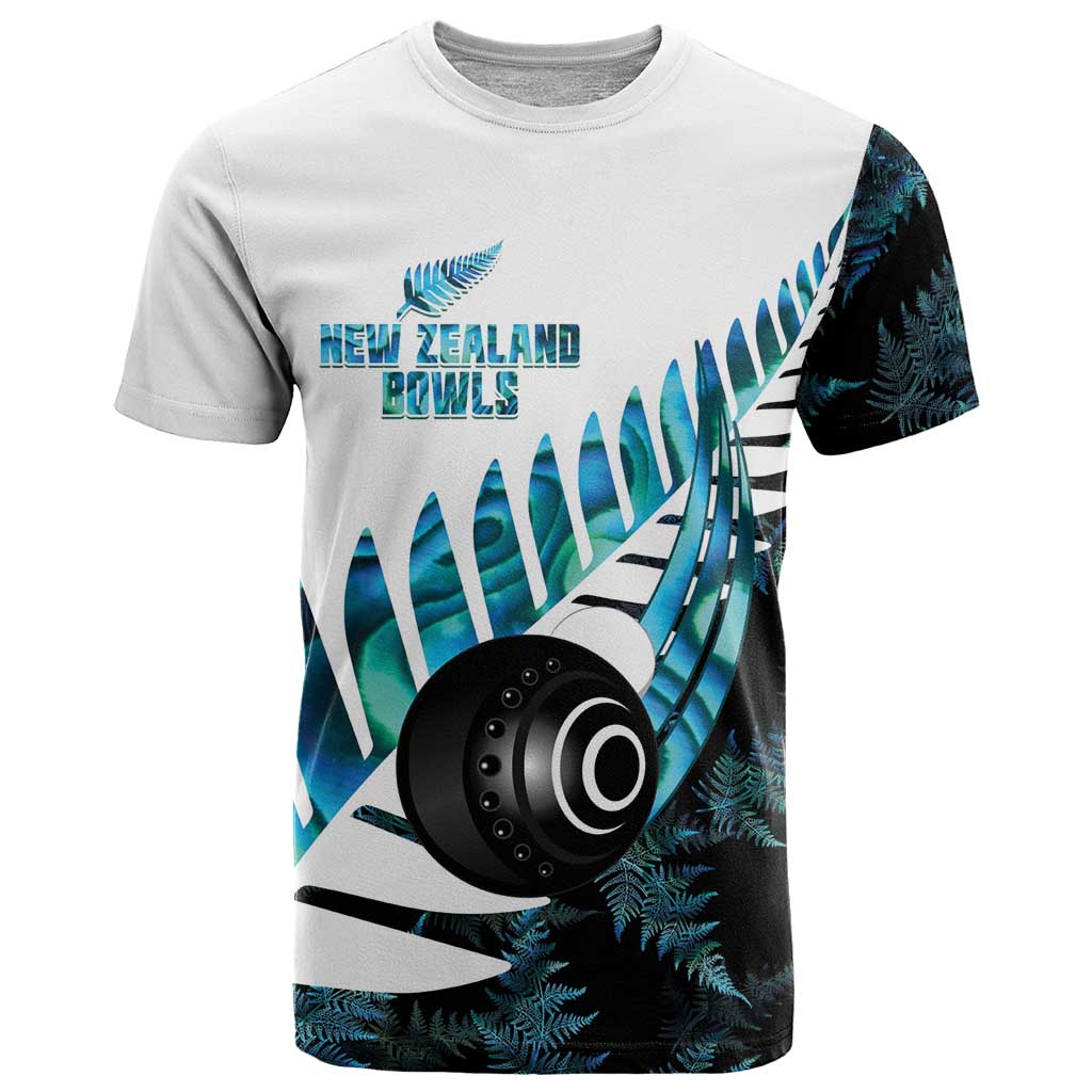 New Zealand Lawn Bowls Custom T Shirt Aotearoa Silver Fern Paua Shell LT14 Black - Polynesian Pride