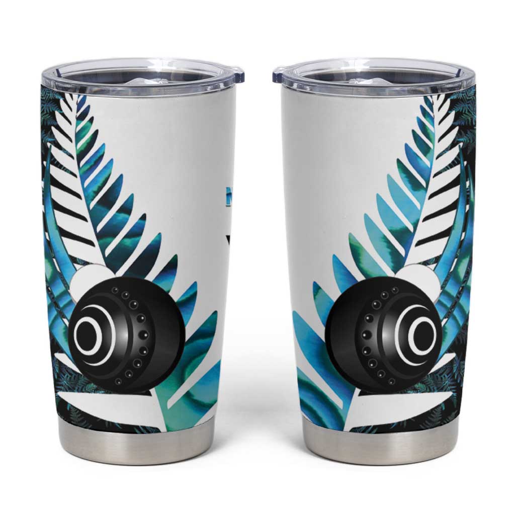 New Zealand Lawn Bowls Custom Tumbler Cup Aotearoa Silver Fern Paua Shell LT14 Black - Polynesian Pride