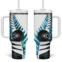 New Zealand Lawn Bowls Custom Tumbler With Handle Aotearoa Silver Fern Paua Shell LT14 One Size: 40 oz Black - Polynesian Pride