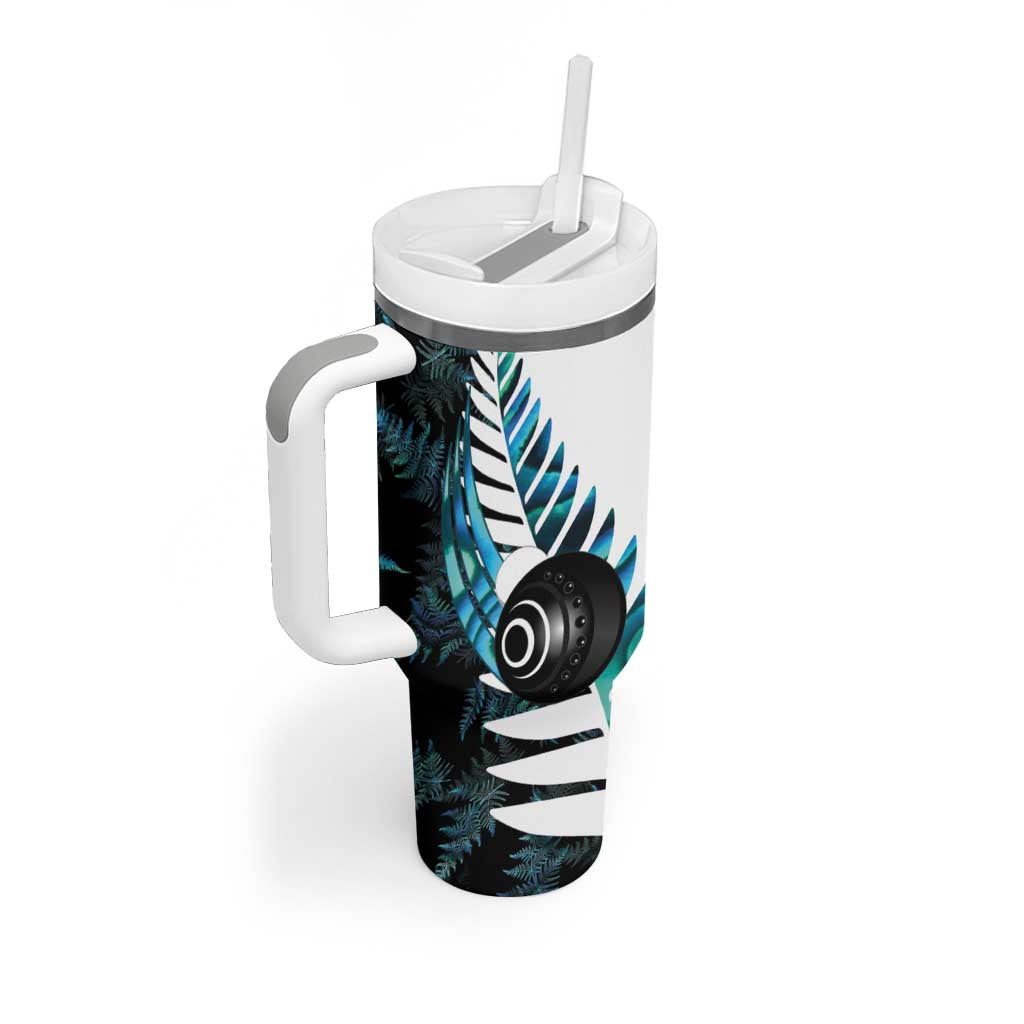 New Zealand Lawn Bowls Custom Tumbler With Handle Aotearoa Silver Fern Paua Shell LT14 - Polynesian Pride