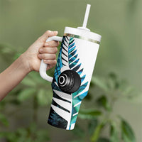 New Zealand Lawn Bowls Custom Tumbler With Handle Aotearoa Silver Fern Paua Shell LT14 - Polynesian Pride