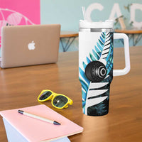 New Zealand Lawn Bowls Custom Tumbler With Handle Aotearoa Silver Fern Paua Shell LT14 - Polynesian Pride