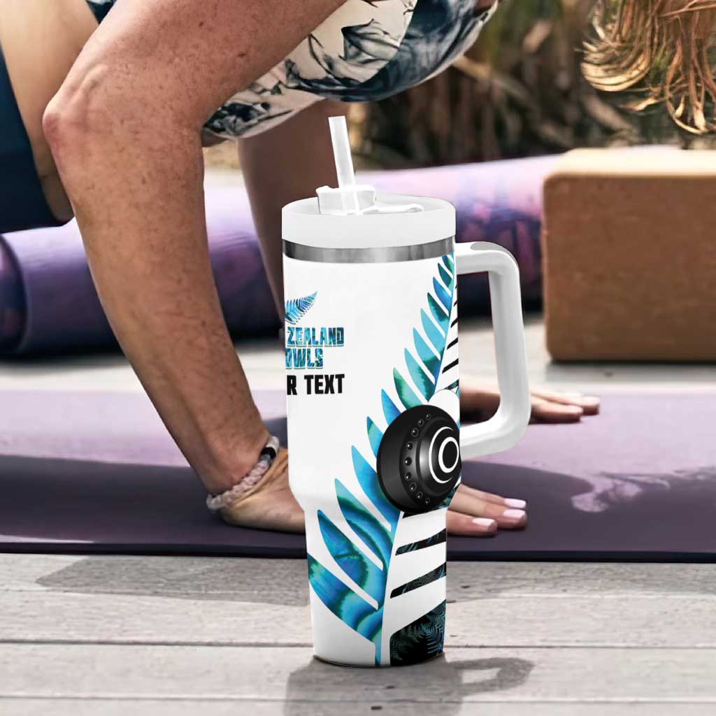 New Zealand Lawn Bowls Custom Tumbler With Handle Aotearoa Silver Fern Paua Shell LT14 - Polynesian Pride