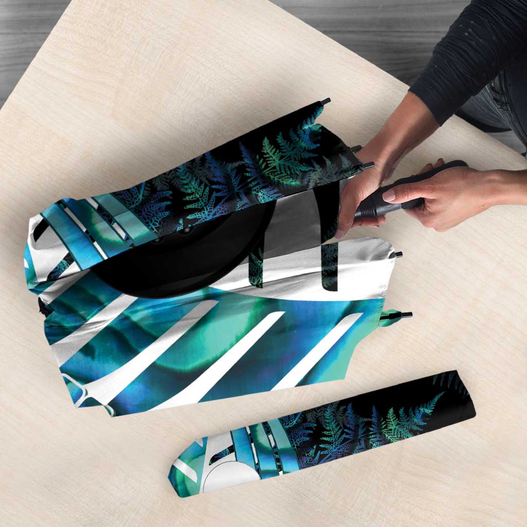 New Zealand Lawn Bowls Custom Umbrella Aotearoa Silver Fern Paua Shell LT14 - Polynesian Pride