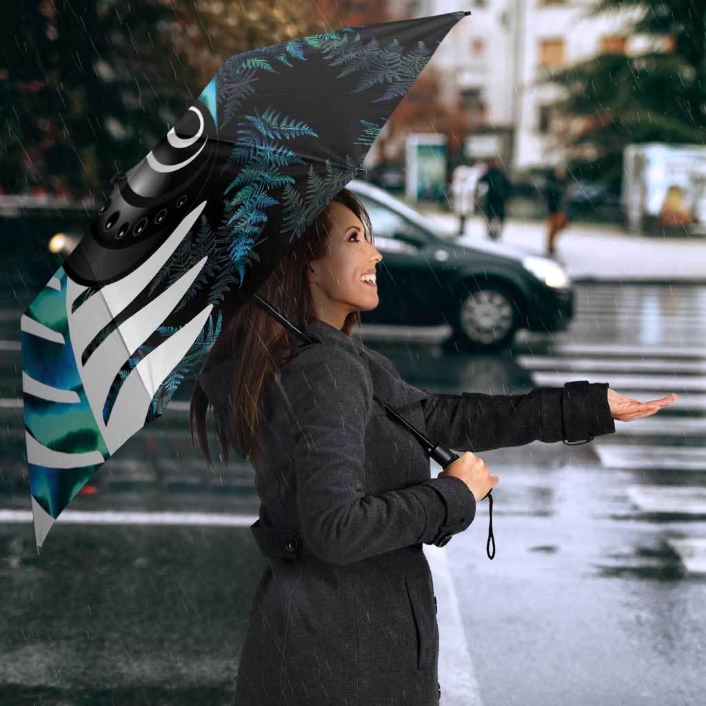 New Zealand Lawn Bowls Custom Umbrella Aotearoa Silver Fern Paua Shell LT14 - Polynesian Pride