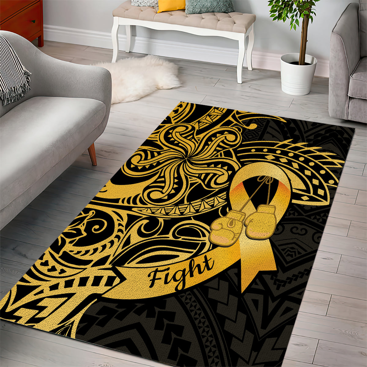 Polynesia Bone Cancer Awareness Area Rug Fight Warriors