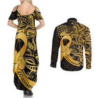 Polynesia Bone Cancer Awareness Couples Matching Summer Maxi Dress and Long Sleeve Button Shirt Fight Warriors