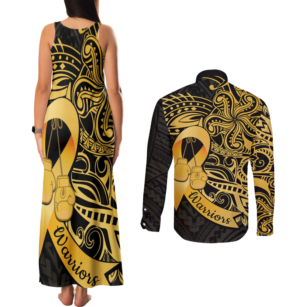 Polynesia Bone Cancer Awareness Couples Matching Tank Maxi Dress and Long Sleeve Button Shirt Fight Warriors