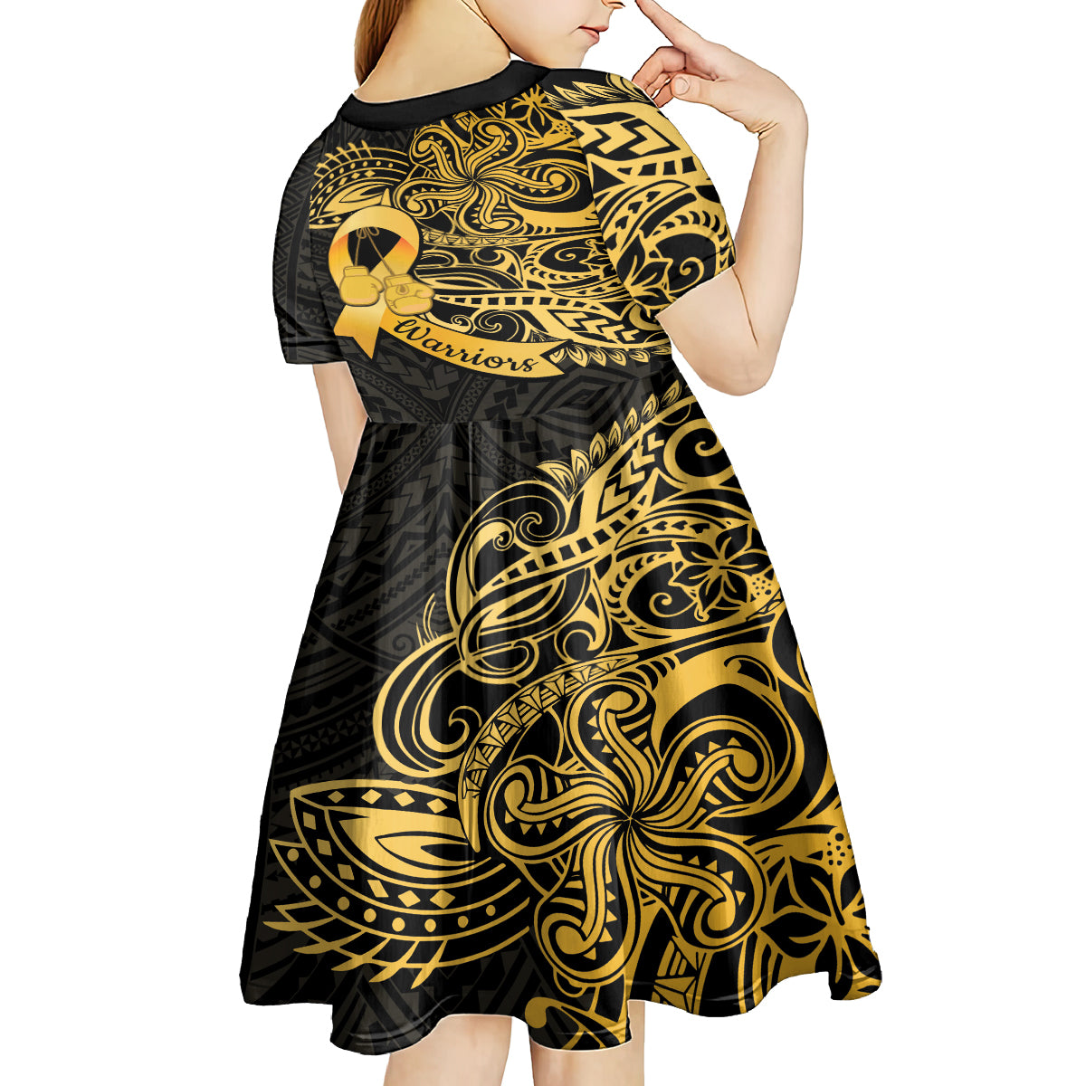 Polynesia Bone Cancer Awareness Kid Short Sleeve Dress Fight Warriors