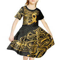 Polynesia Bone Cancer Awareness Kid Short Sleeve Dress Fight Warriors