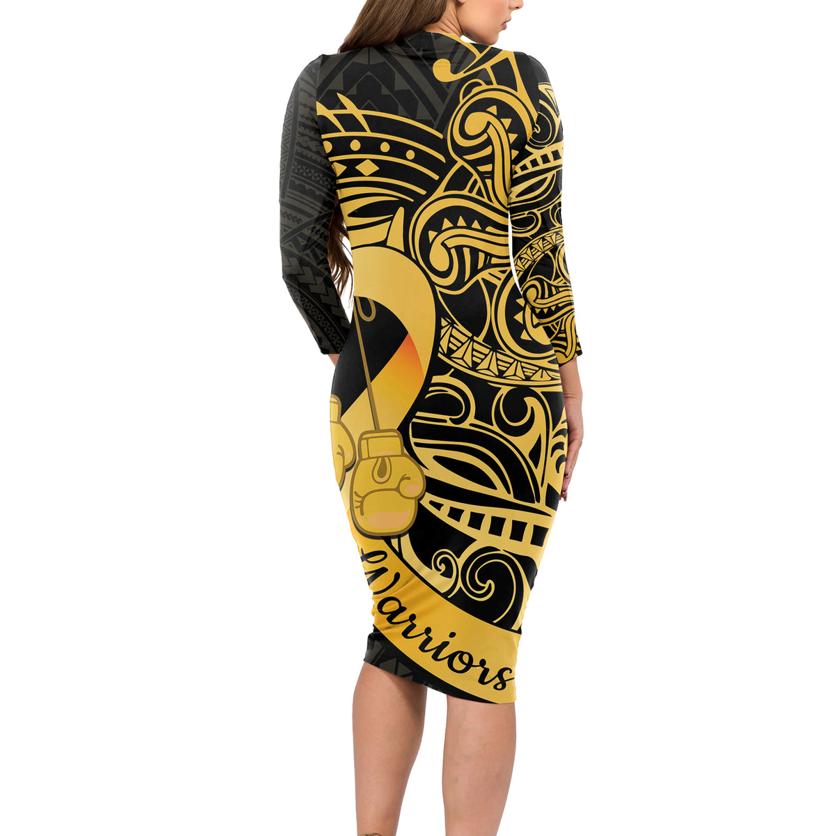 Polynesia Bone Cancer Awareness Long Sleeve Bodycon Dress Fight Warriors