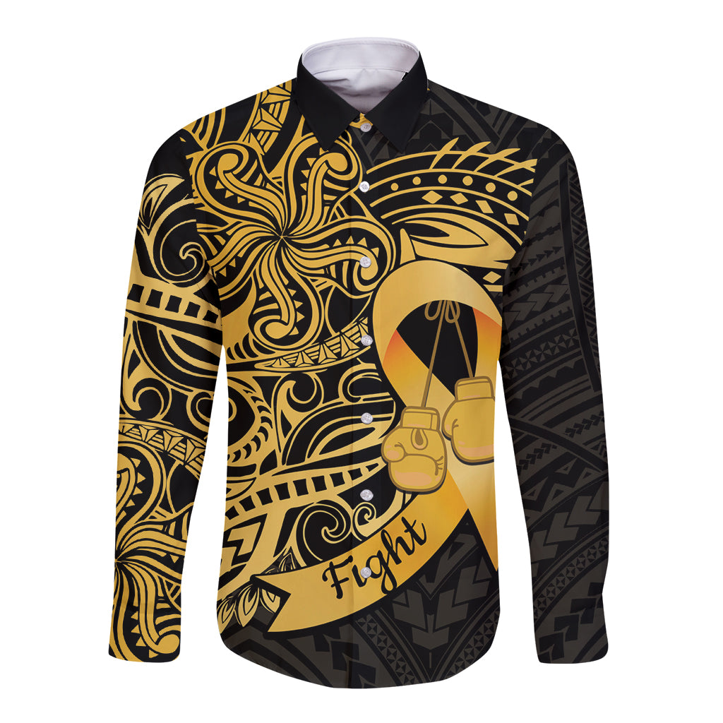 Polynesia Bone Cancer Awareness Long Sleeve Button Shirt Fight Warriors