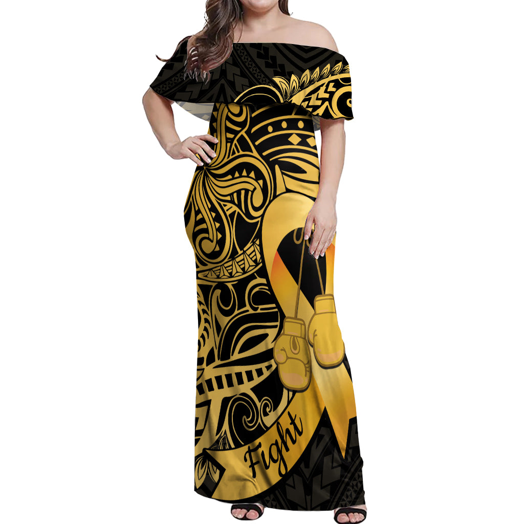 Polynesia Bone Cancer Awareness Off Shoulder Maxi Dress Fight Warriors