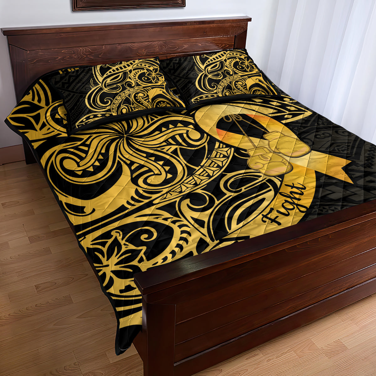 Polynesia Bone Cancer Awareness Quilt Bed Set Fight Warriors