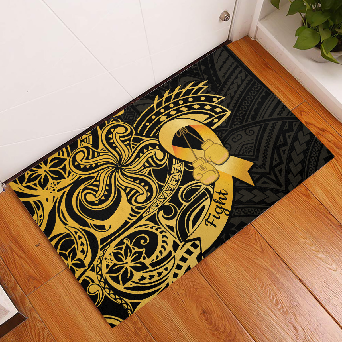 Polynesia Bone Cancer Awareness Rubber Doormat Fight Warriors