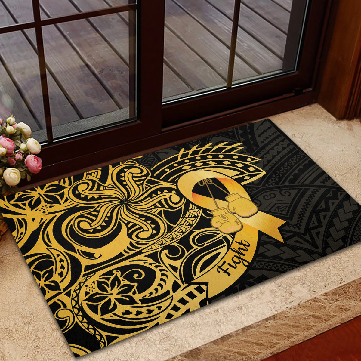 Polynesia Bone Cancer Awareness Rubber Doormat Fight Warriors