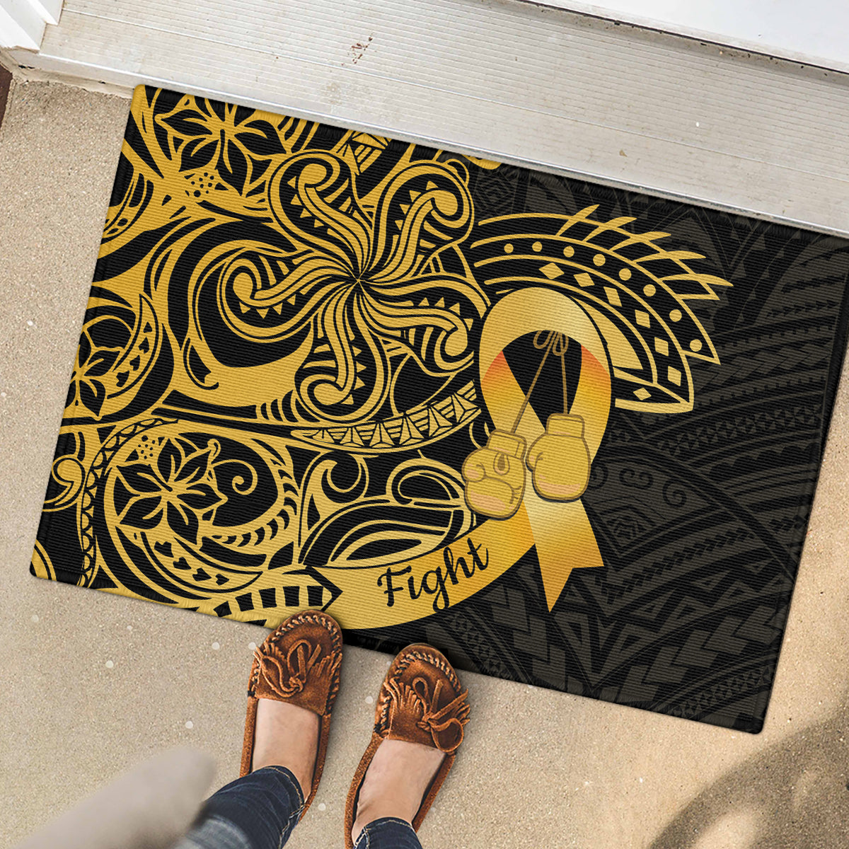 Polynesia Bone Cancer Awareness Rubber Doormat Fight Warriors