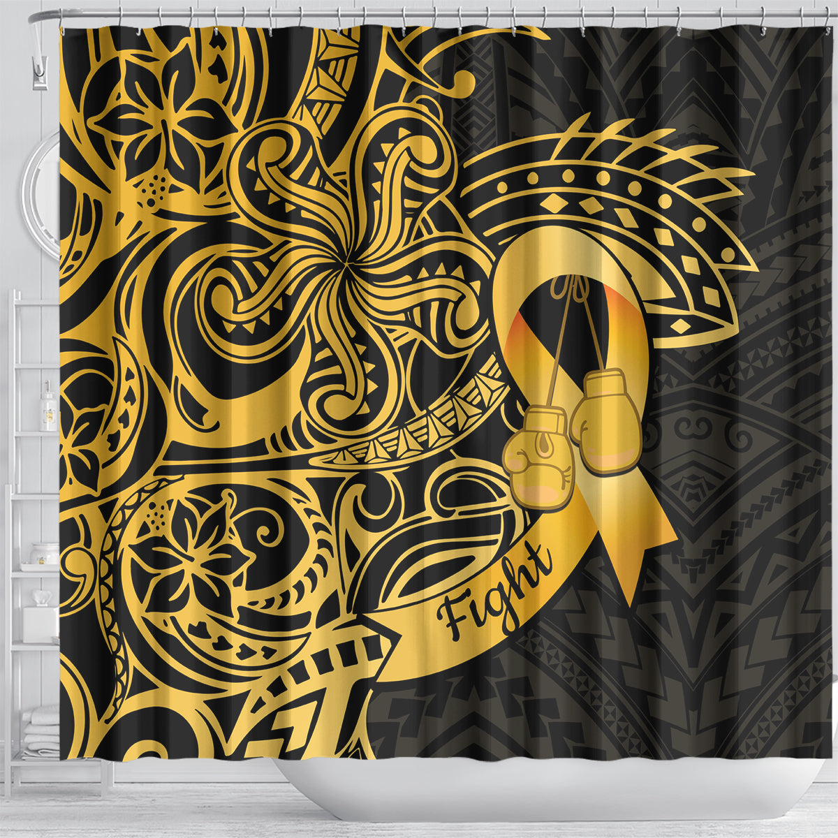 Polynesia Bone Cancer Awareness Shower Curtain Fight Warriors