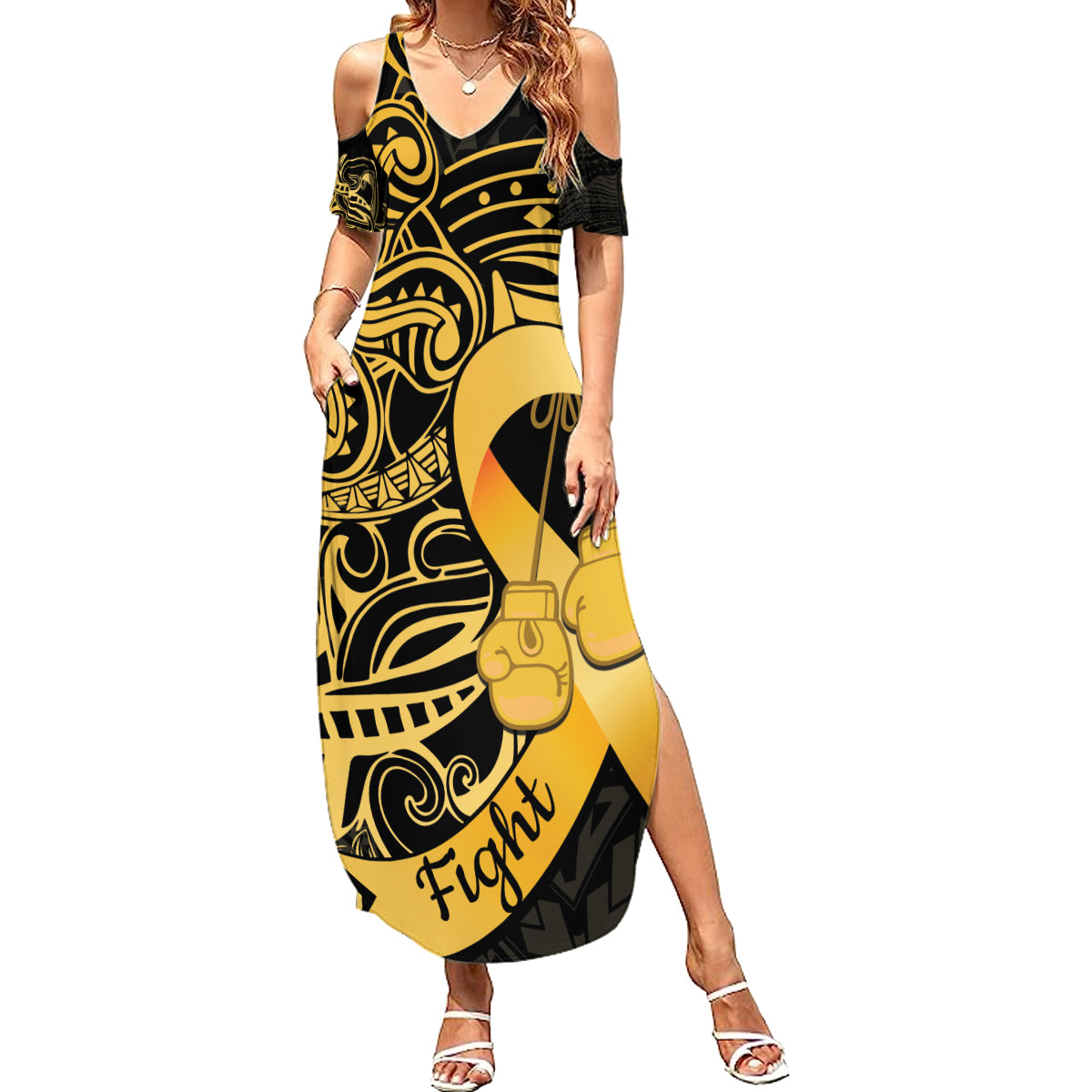 Polynesia Bone Cancer Awareness Summer Maxi Dress Fight Warriors
